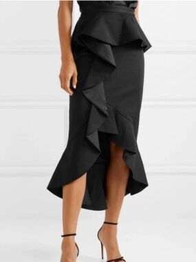 Alice + Olivia Alessandra Ruffled Peplum Pencil Hi Low Skirt 8 NWT MSRP $330